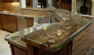 large kitchen island with attached sink