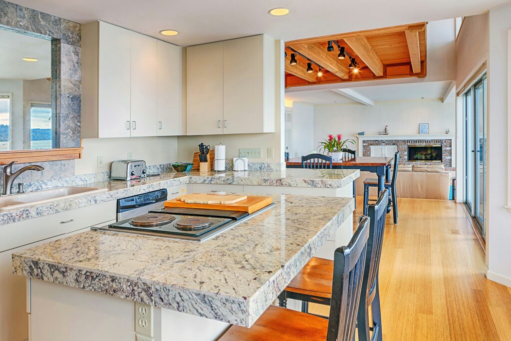 Countertops and cabinets in modern kitchen