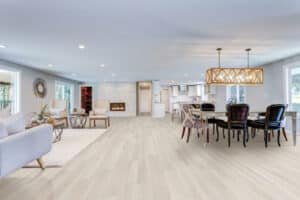Spacious living and dining room with hardwood floor