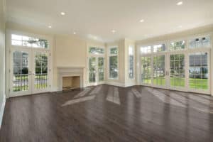 Living room with wall of windows